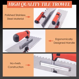 7Pcs Square Notched Tile Trowel Set,Stainless Steel Tile Tools (Notch Size: 5/32" & 5/16" & 1/2"),Includes Rubber Grout Float,Grout Sponge,Margin Trowel,Edger,Idea for Tiling Installation Grouting