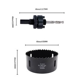 3.74inch Hole Saw, LAIWEI 95mm Hole Cutter with A2 Heavy Duty Mandrel, 4341 Drill Bit,Cutting Depth 38mm,for Drilling Holes in Wood, Aluminium Profiles, PVC and Metal Round Pipe(3-3/4")