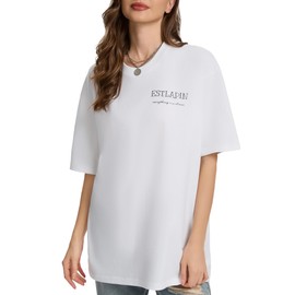 ESTLAPIN Unisex Soft Cotton T-Shirts Oversized Summer Short Sleeve Tees Fashion Printed Casual Basic Tops (White,XXL)