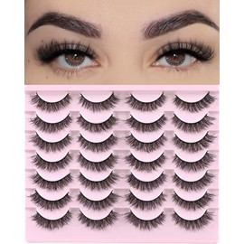FARRED Natural Lashes Short Eyelashes Wispy False Mink Lash Pack 14 Pair Natural Look Fluffy Cat Eye Strip Eyelash Small Fake Lashes Full Pestañas Sets for MUA and Beginners Daily Makeup (F1 | 8-14mm)