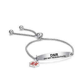 NanMuc Medical Alert DNR Bracelet for Women Men Emergency First Aid Health Alert Engraved Adjustable Stainless Steel Chain Bracelets