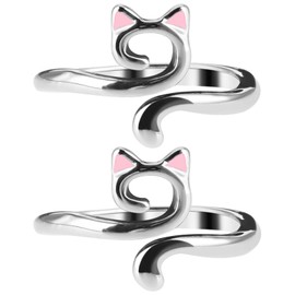 YUXIANLB 2PCS Crochet Rings Cute Cats Yarn Guide Rings Crochet Tension Rings Cats Ears Adjustable Size Crochet Hoop Beginner Knitting Tension Regulator Metal Open Finger Hook for Knitting Accessories