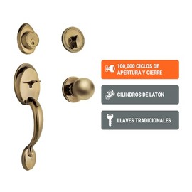 Hermex CEP-21PJP, Jaladera, perilla y cerrojo mariposa acabado latón antiguo