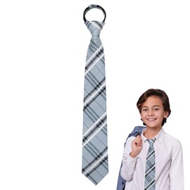 Luckyvestir Boys Tie, Plaid Ties for Boys Girls, 15" Kids Pretied Zipper Tie for Graduation (Age 8-14) (Black & White & Baby Blue)