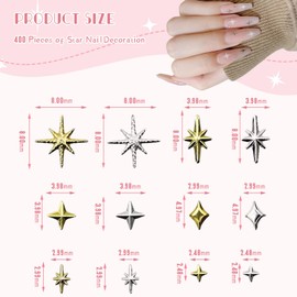 Kabwea Pack of 400 3D Star Nail Charms for Nail Design, Nail Charms, Nail Charms, Nail Charms, Gold Charms, Gold Charms, Overlays Nails, Charms, Nail Charms