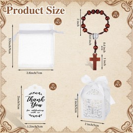 Liliful 100 Pcs Baptism Rosary Favors Set Includes 25 Pcs Wood Mini Rosary 25 Pcs Baptism Favor Boxes 25 Pcs Organza Bags 25 Pcs Thank Tags for Baby Shower First Communion Christening Party Gift