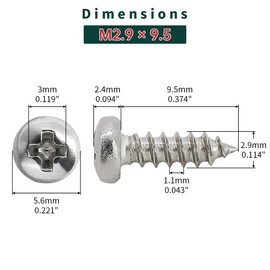 #4 x 3/8" Pan Head pan Head Wood Screws 100 Pcs 18-8 (304) Stainless Steel Pan Head Phillips Drive Self Tapping Screws, Bright Finish, No Coating, Fayeploo