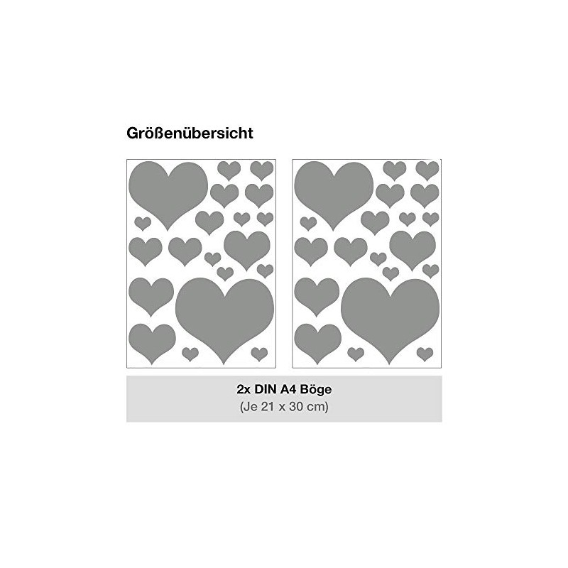 Set of 40 Heart Wall Stickers with Heart Design (Grey)