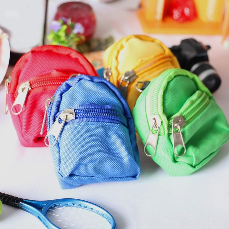 1Pc Blue Mini Doll Backpack School Bag Model Dollhouse School