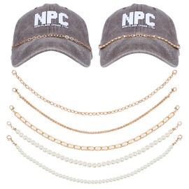 GEEHUA 5Pcs Trucker Hat Chains, Detachable Trucker Hats Charms Gold Metal Baseball Cap Chains Pearl Hat Brim Chain Mesh Baseball Cap Truckers DIY Accessories for Women Man Decorating Supplies