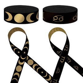 anshome 2 Rolls 10 Yards Twelve Zodiac Signs Ribbons, 5/8" Black Astrolabe Satin Ribbons Black Moon Fabric Ribbon for Gift Wrapping Holiday Party Decorations