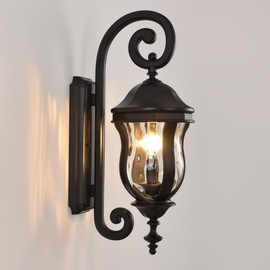 Smeike Outdoor Wall Sconces, Black Outdoor Porch Lights, 22.8" H Large Exterior Wall Lanterns, Waterproof Exterior Lighting Fixtures with Water Glass for Patio Garage Doorway