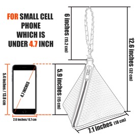 Leather Triangle Wristlet Clutch Purse Handbag - Pyramid Evening Cocktail Wallet Detachable Strap & Tassel Charm