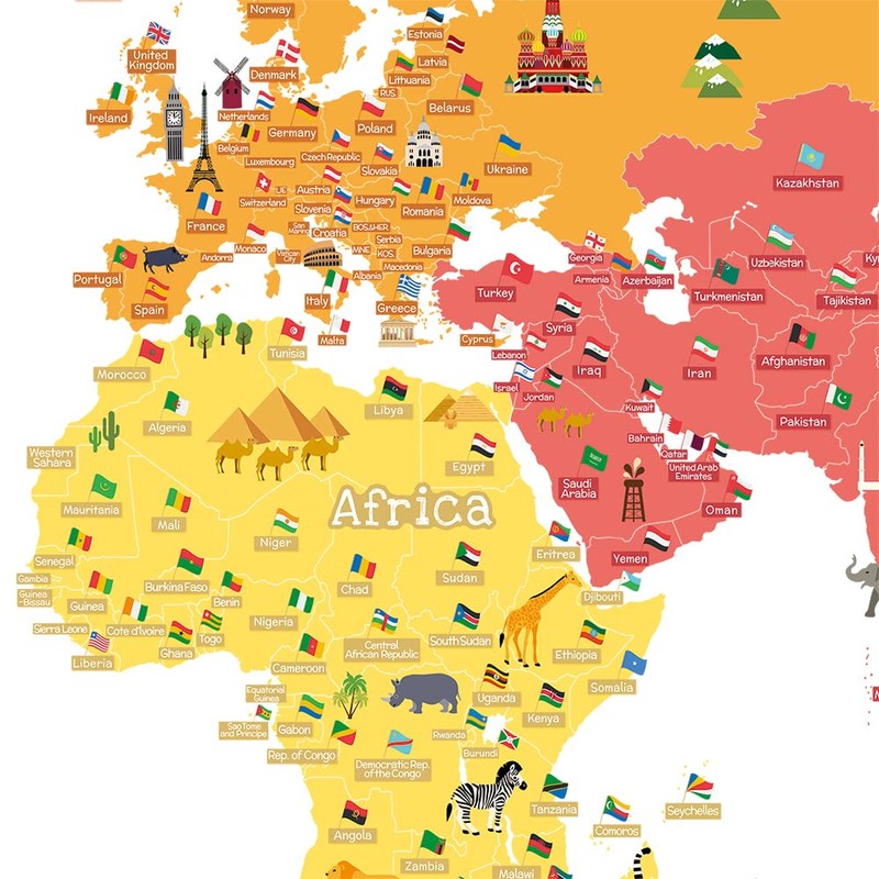 HomeEvolution Large Removable Educational World Map Peel and Stick Wall
