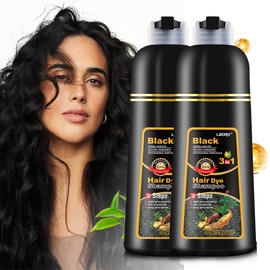leorx 2 Pack Black Hair Dye Shampoo, 3 In 1 Black Color Shampoo Dye For Gray Hair Instant Herbal Coloring For Women & Men - Tintes Para El Cabello