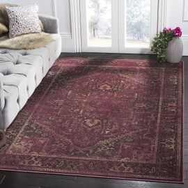 Safavieh Vintage Collection VTG114 Oriental Medallion Distressed Premium Viscose Area Rug, 4' x 5'7", Raspberry
