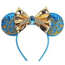 Velvetherm Mouse Ears Headbands For Women Adult Mouse Ear Costume Cosplay Birthday for Park Blue Party with Bows