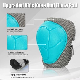 LANOVAGEAR Kids Knee Pads Set Elbow Pads Wrist Guards Protective Gear Set for Roller Skates,Scooter,Inline Skating,Cycling,Bike,Skateboard,Riding (iceblue-xk, M)