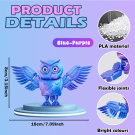 Cuackamily 3D Printed Owl, Fidget Toy Adults Kids for Anti-Anxiety and Stress Relief, Printed Flexible Joints Home Decor Executive Desk Toys, Kids Birthday Gifts for Stress Relief(Blue-purple)