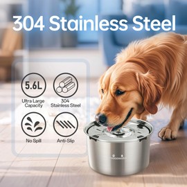 5.6L/189oz Large Dog Water Bowl, Slow Feeder Dog Bowls, Slow Drinking Dog Water Bowl, Slow Water Feeder with Floating Disk, Stainless Steel Dog Water Bowl No Spill for Small Medium & Large Dogs