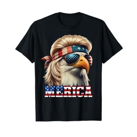 Funny Eagle Merica 4th July Blonde Wig Mullet Funny Man T-Shirt