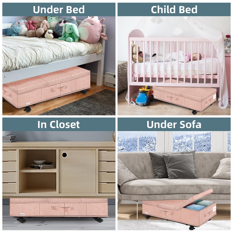 Supowin Under Bed Storage with Wheels, Rolling Underbed Storage Containers