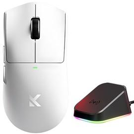Hyekit MCHOUSE K7 Ultra Wireless Esports Gaming Mouse with Magnetic Charging Dock, PAW3950 Optical Sensor, Dual 8K Polling, 42K DPI, 59g Lightweight, 5 Programmable Buttons, 130 Hr Battery (White)