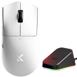 Hyekit MCHOUSE K7 Ultra Wireless Esports Gaming Mouse with Magnetic Charging Dock, PAW3950 Optical Sensor, Dual 8K Polling, 42K DPI, 59g Lightweight, 5 Programmable Buttons, 130 Hr Battery (White)