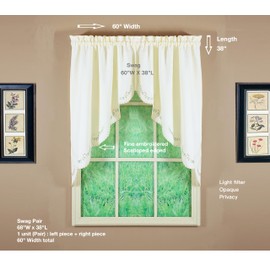 Today's Curtain, Forget-Me-Not Swag 38", Ecru/Rose, 60" W x 38" L