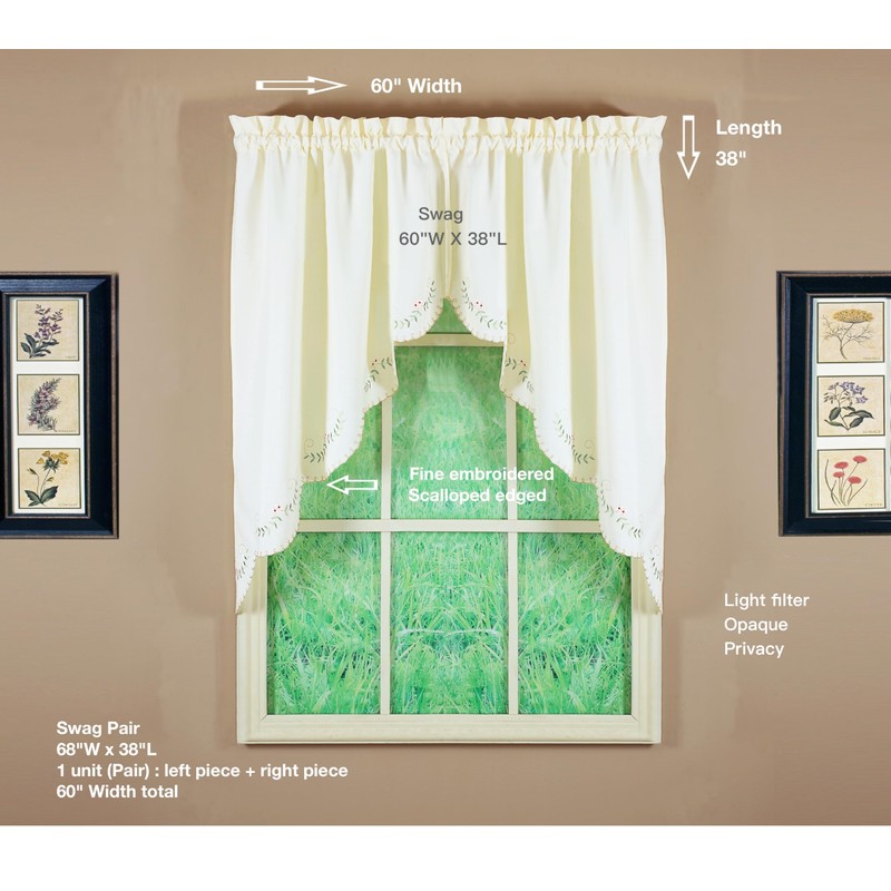 Today's Curtain, Forget-Me-Not Swag 38", Ecru/Rose, 60" W x 38"