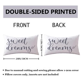 Bedding Decorative Lumbar Pillowcases Sweet Dreams Good Night Cushion Covers Sleep Themed Throw Pillow Covers 12''x20'',2Pack Soft for Bedroom Guest Room Housewarming Gifts (Grey)