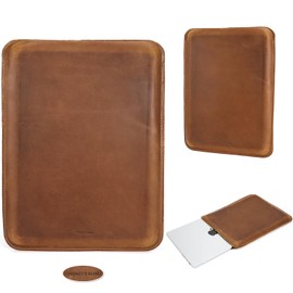CataPurus Top Grain Leather 14.2" Laptop Sleeve Case, Solid Vintage Design, Compatible with MacBook Pro 14" 2021 M1 A2442 & Old Versioned 13-13.3 Inch MacBook Pro/MacBook Air, Brown 14.2 Inch