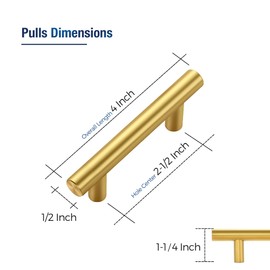 JOY DECOR 15 Pack Cabinet Handles, Gold Cabinet Pulls, 2-1/2 in Hole Center Kitchen Cabinet Handles, Stainless Steel T Bar Handles for Dresser Drawers