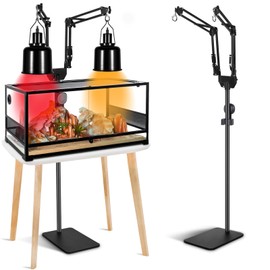 juttilax Dual Reptile Lamp Stand Reptile Heat Lamp Stand, Adjustable Reptile Light Stand (15.7-74.3inch) with 360°Swing Arm and Anti-tip Clip,Reptile Lamp Holder for Reptile Tank and Amphibians Cage