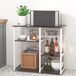DlandHome Microwave Cart Stand 35.4 inches Kitchen Utility Storage 3-Tier+3-Tier for Baker's Rack & Spice Rack Organizer Workstation Shelf,Black