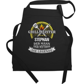 Geschenk mit Namen personalisiert by Shirtracer - Apron - BBQ Apron Men - Grillmeister Mythos Die Legende mit Name I Father's Day I Birthday I Funny Gift Funny Barbecue, 1 black