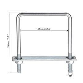 sourcing map Square U-Bolts 3-1/2"(100mm) Inner Width 150mm Length Carbon Steel M8 with Nuts, Frame Plate, Round Washers