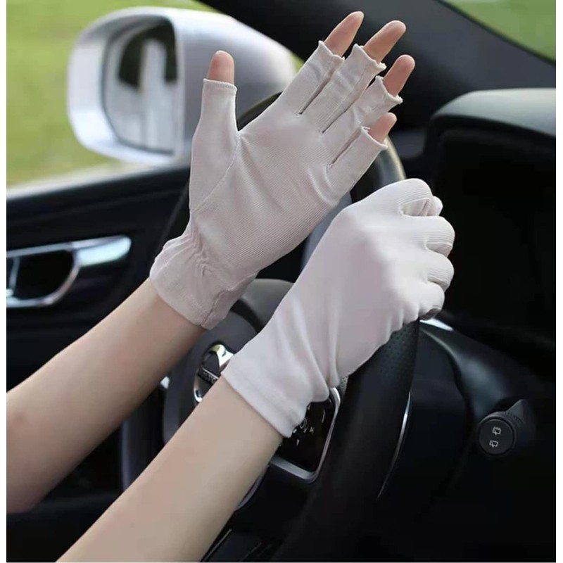 CINECE Women's Silk Gloves, Fingerless, Hand Care, UV Protection, Sunburn