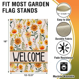 Artofy Welcome Fall Yellow Flower Small Decorative Garden Flag, Autumn Sunflower Wildflower Floral Yard Lawn Outside Decor, Spring Summer Burlap Outdoor Home Decoration Double Sided 12 x 18