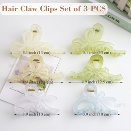 Sppry Large Bow Butterfly Claw Clips for Women Thick Hair, Set of 3 (Beige & White)