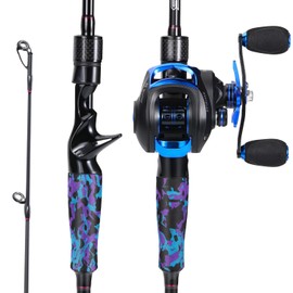 Sougayilang Fishing Rod and Reel Combo, Medium Fishing Pole with Baitcasting Reel Combo, 2-Piece Baitcaster Combo-Grey-5'10'' with Right Handed Reel