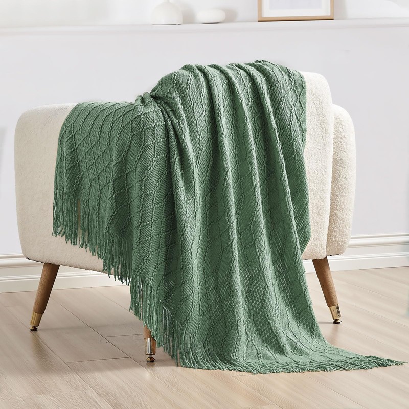 KASYLAN 100% Acrylic Knitted Throw Blanket Textured Solid Soft Decorative