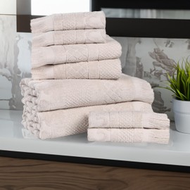 Superior Cotton 8 Piece Towel Set, Quick Dry, Bathroom Essentials, Shower, Spa, Luxury Plush Soft Absorbent Towels, Includes 2 Bath, 2 Hand, 4 Washcloth/Face Towels, Rolla Collection, Silver