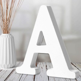 AOCEAN 6 Inch White Wood Letters - Unfinished Wood Letters for Wall Christmas Decor Standing Letters Slices Sign Board Decoration for Xmas Home Party Projects (A)