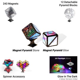 TOSY Magnet Pyramid Glow - 1 Cube Transforms into 1 Billion Shapes, 12 Pieces, 243 Rare Earth Magnets, Glowing, Christmas Stocking Stuffers Gift for Kids, Creative Puzzle STEM/STEAM Toy, 3-Pack