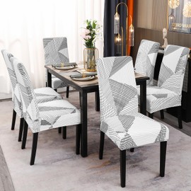 Keyroal Dining Room Chair Covers Set of 6, Stretch Printed Parsons Chair Slipcovers Spandex Removable Washable Kitchen Chair Protector Cover for Dining Room, Hotel, Ceremony(White)