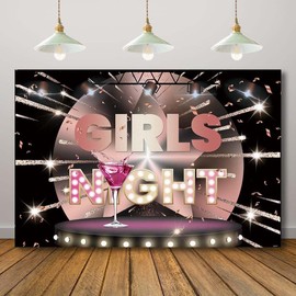 Rcoaror Girls Night Backdrop for Photography Black and Pink Sleepover Background Bridal Shower Crazy Night Decorations Prom Bar Stage Banner Movie Night Bachelorette Props 71x47inch