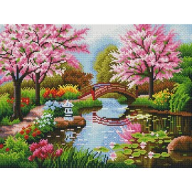 Amiiba Cross Stitch Set, Pre-Printed for Adults, Beginners, Cherry Blossoms, 11ct Embroidery Kit, Embroidery Kits