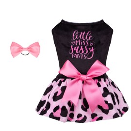 CuteBone Little Miss Sassy Pants Dog Leopard Print Dress Velvet for Small Dogs Girls Puppy Dresses Pink Dog Clothes CVA15S-DE