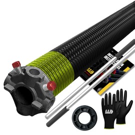 Garage Door Torsion Spring 207x2x20 for Right Side of Garage Door with Winding Bars, 1" Nylon Bushing, and Gloves Heavy Duty Precision E-Coating 5-Year Warranty Minimum 30,000 Cycles (Black Cone)